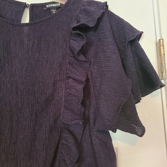 Express Navy Ruffle Blouse - Picture 4 of 8